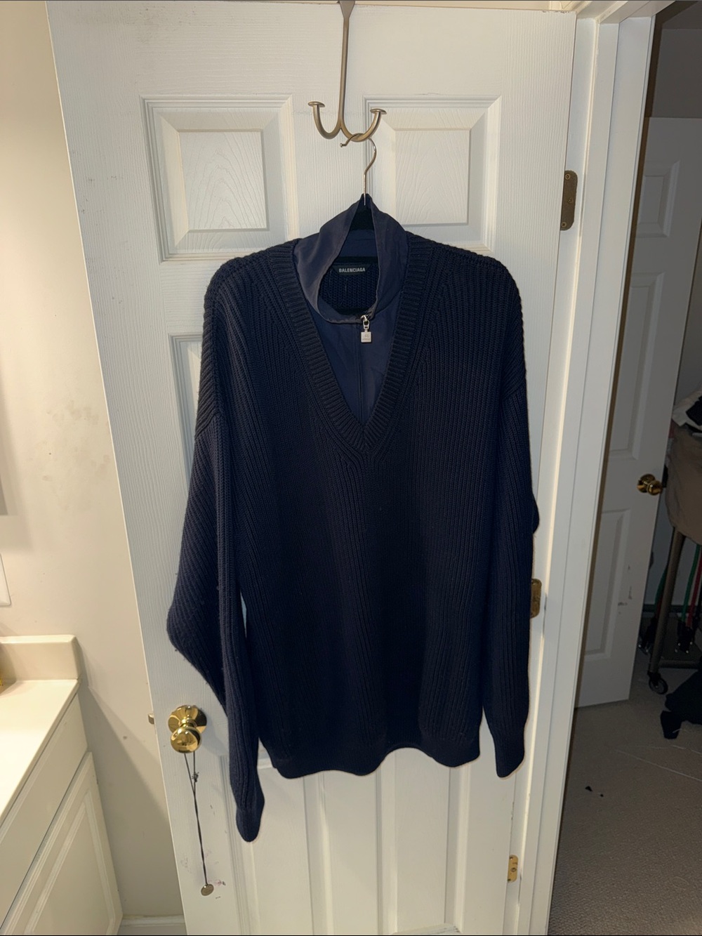 Layered Tromp L’oeil Knit Sweater - Navy